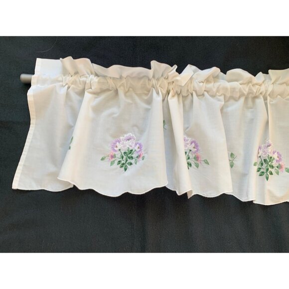Vintage Floral Embroidered Valance Curtain 66"Wx10"L with Purple & Green Flowers - Picture 4 of 8